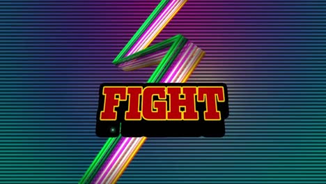 Animation-of-fight-text-in-red-letters-over-neon-flash