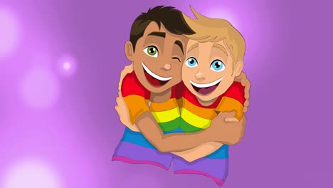 Animation-of-cartoon-gay-couple-on-purple-background