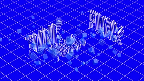 Animation-of-funk-over-blue-checked-background