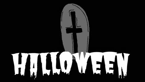 Animation-Von-Halloween-Text-über-Grab-Auf-Dunklem-Hintergrund