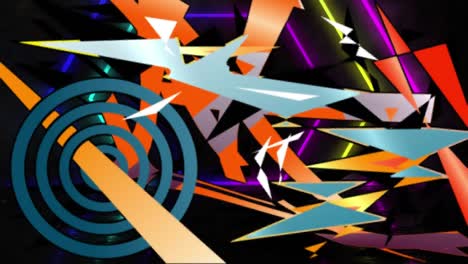 Animation-Farbenfroher-Abstrakter-Und-Geometrischer-Formen-Auf-Schwarzem-Hintergrund