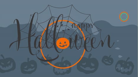 Animation-of-happy-halloween-text-over-pumpkins
