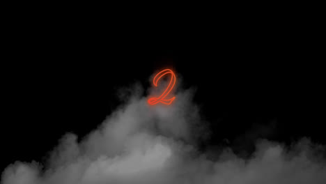 Digital-animation-of-neon-orange-2-text-sign-over-smoke-effect-against-black-background