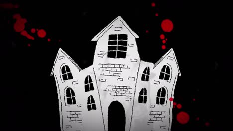 Animación-De-Una-Casa-Embrujada-Sobre-Manchas-Rojas-Sobre-Fondo-Oscuro