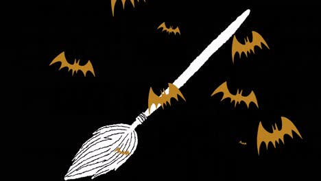 Animation-of-flying-bats-over-broomstick-on-dark-background
