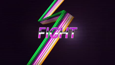 Animation-of-fight-text-in-purple-letters-over-neon-flash