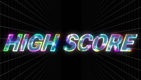 Animation-of-high-score-text-in-pink-glowing-letters-over-grid