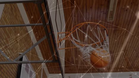 Animation-Von-Verbindungsnetzwerken-über-Eine-Gruppe-Verschiedener-Basketballspieler-Im-Fitnessstudio