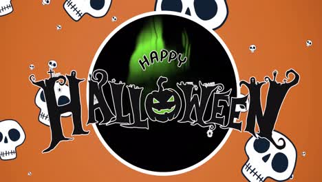 Animation-of-happy-halloween-text-over-falling-skulls