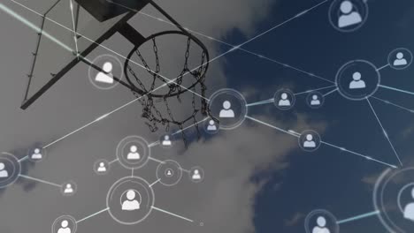 Animation-of-networks-of-connections-over-mixed-race-male-basketball-player