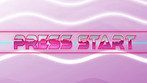 Animation-of-press-start-with-waves-on-pink-background