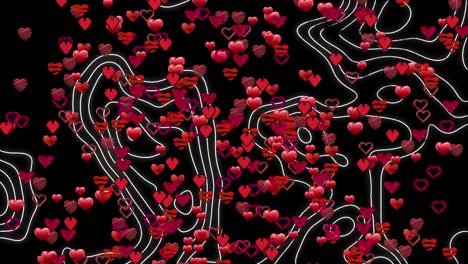 Animation-of-floating-hearts-and-isohyspes-on-black-background