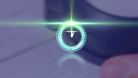 Animation-Eines-Rotierenden-Tresorschlosses-Mit-Uhr-über-Lichtspur-Auf-Unscharfem-Hintergrund