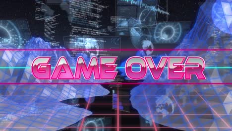 Animation-of-game-over-in-digital-abstract-space-with-diverse-data