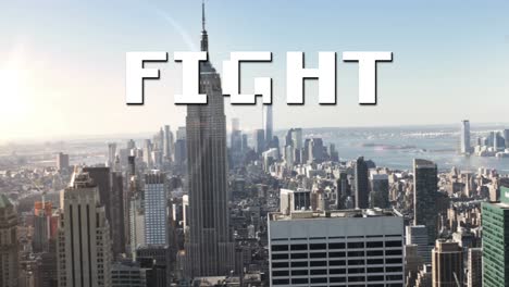 Animation-of-fight-text-in-white-letters-over-cityscape-background