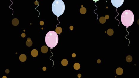 Animation-Fliegender-Goldener-Punkte-Und-Bunter-Luftballons