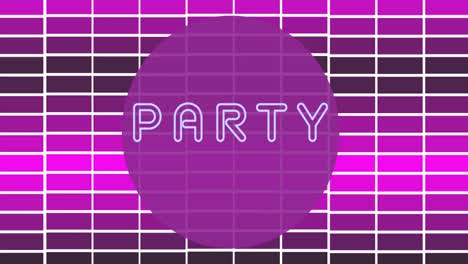 Animation-Von-Partytext-über-Gitter-Auf-Violettem-Hintergrund