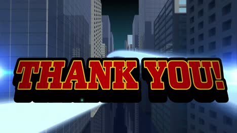 Animation-of-thank-you-text-over-cityscape-on-blue-background