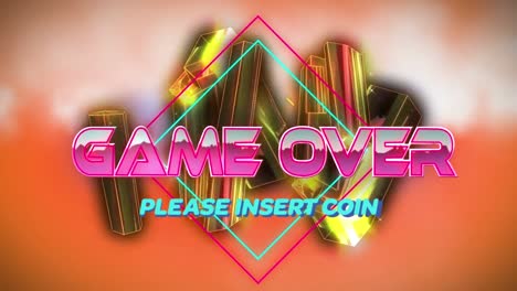 Animation-of-game-over-please-insert-coin-in-digital-abstract-space-with-blocks