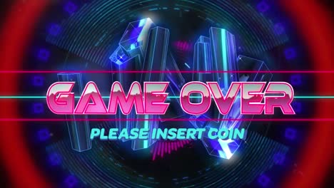 Animation-of-game-over-please-insert-coin-in-digital-abstract-space-with-crystals