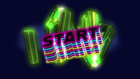 Animation-of-start-text-over-3d-glowing-moving-shapes
