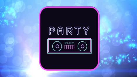 Animation-of-party-text-over-spots-of-lights-on-blue-background