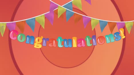 Animation-of-colorful-flags-and-congratulations-on-orange-background