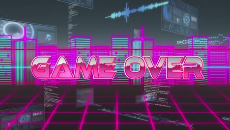 Animation-of-game-over-in-digital-space-with-cityscape