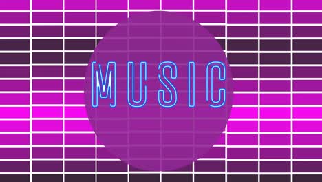 Animation-of-miusic-time-text-over-grid-on-purple-background