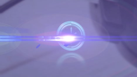 Animation-of-rotating-scope-scanning-with-clock-over-light-trail-on-blurred-background
