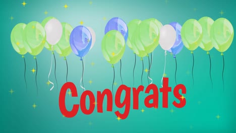 Animation-of-green-and-blue-balloons-and-congrats-on-green-background