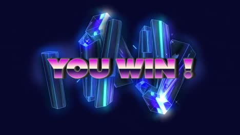 Animation-of-you-win-text-over-geometrical-3d-glowing-moving-shapes