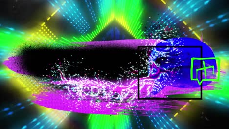 Animation-of-glowing-moving-kaleidoscopic-shapes-and-graphics-over-black-background