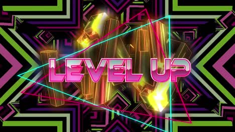 Animation-of-level-up-in-digital-abstract-kaleidoscopic-space
