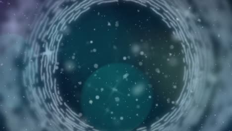 Animation-Von-Kreisen-Und-Sternen-Auf-Dunkelblauem-Hintergrund
