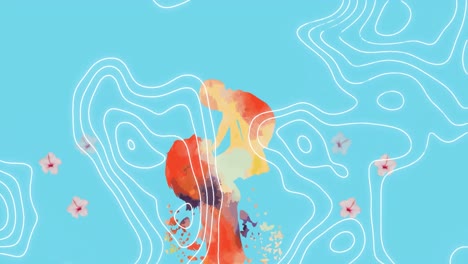 Animation-Von-Isohypsen-über-Bunten-Flecken-Und-Blumen