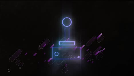 Animation-Violetter-Formen-über-Neonfarbenem-Gaming-Pad-Auf-Schwarzem-Hintergrund