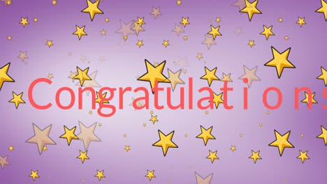 Animation-of-floating-golden-stars-and-congratulations-on-pink-background