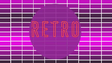 Animation-of-retro-in-purple-circle-over-pink-checked-background