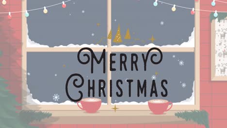 Animation-Des-Textes-„Frohe-Weihnachten“-über-Dem-Schneebedeckten-Winterfenster