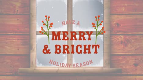 Animation-of-have-a-merry-and-bright-christmas-text-over-winter-snowy-window