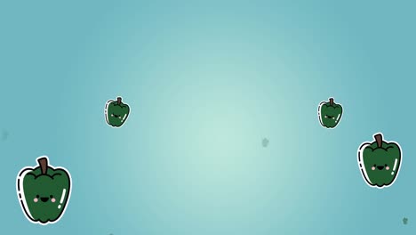 Animation-Mehrerer-Pfeffersymbole-Auf-Grünem-Hintergrund