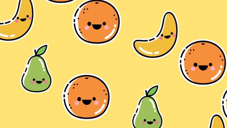 Animation-of-falling-fruits-over-yellow-background