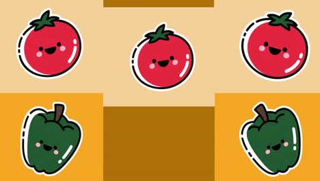 Animation-Von-Tomaten--Und-Paprikasymbolen-Auf-Grünem-Hintergrund