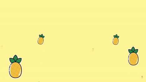 Animation-of-multiple-pineapple-icons-on-yellow-background
