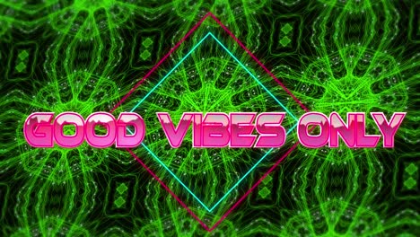 Animation-of-good-vibes-only-text-over-kaleidoscopic-moving-shapes