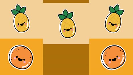 Animation-of-moving-fruits-over-yellow-geometrical-background