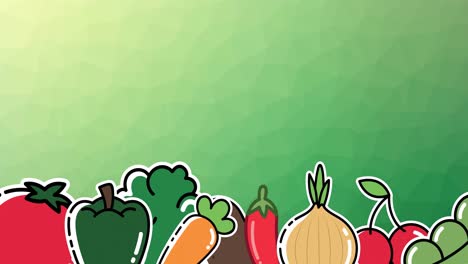 Animation-of-multiple-vegetables-icons-on-green-background