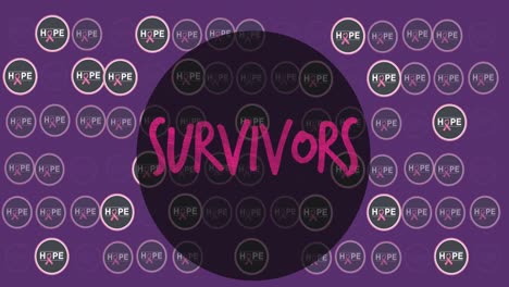 Animation-of-multiple-hope-text-with-pink-ribbon-over-survivors-text