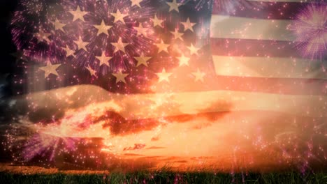 Composición-De-La-Bandera-Vintage-De-Los-Estados-Unidos-De-América-Sobre-Las-Nubes